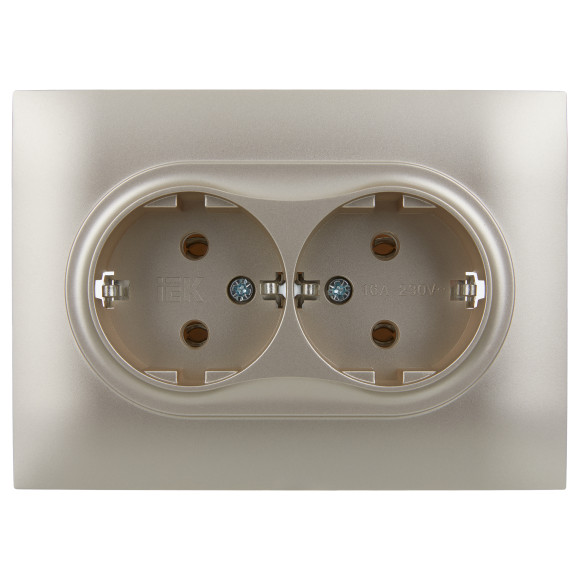 IEK SKANDY Розетка 2-местная с заземлением без защитных шторок 16А в сборе SK-R08Sh шампань , SK-R21-16-K37-F