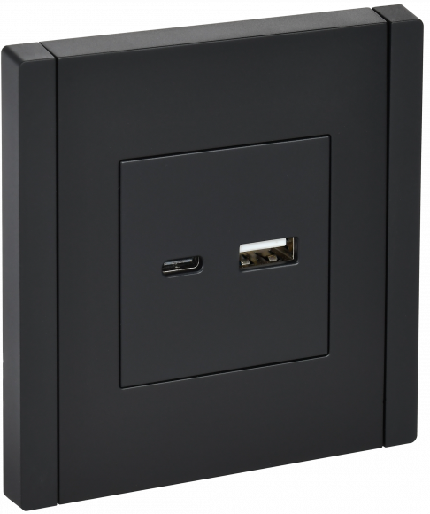 IEK FORTE&PIANO Розетка USB A+C 18Вт FP151 черный IEK, FP-U22-018-K02