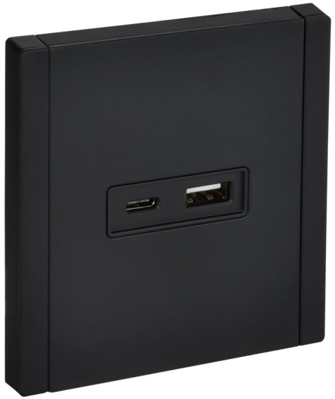IEK FORTE&PIANO Розетка USB A+C 18Вт FP151M металл черный IEK, FP-U22-018-M-K02