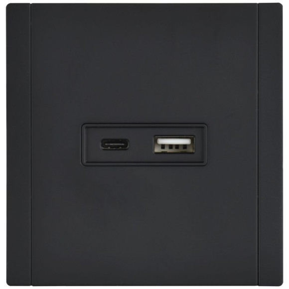 IEK FORTE&PIANO Розетка USB A+C 18Вт FP151M металл черный IEK, FP-U22-018-M-K02