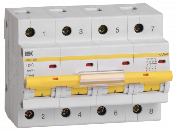 IEK KARAT Автоматический выключатель ВА47-100 4P D 20А 10кА IEK, MVA40-4-020-D