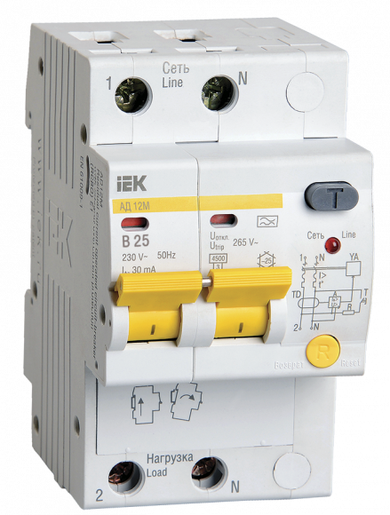 IEK KARAT Дифференциальный автомат АД12M 2P B25 30мА тип A IEK, MAD12-2-025-B-030