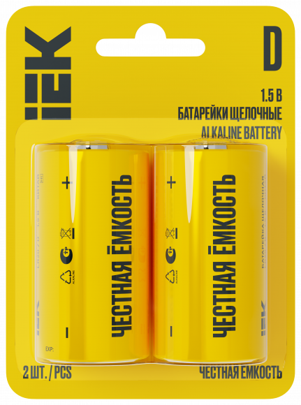 IEK Батарейка щелочная Alkaline LR20/D (2шт/блистер) IEK, ABT-LR20-OP-L02