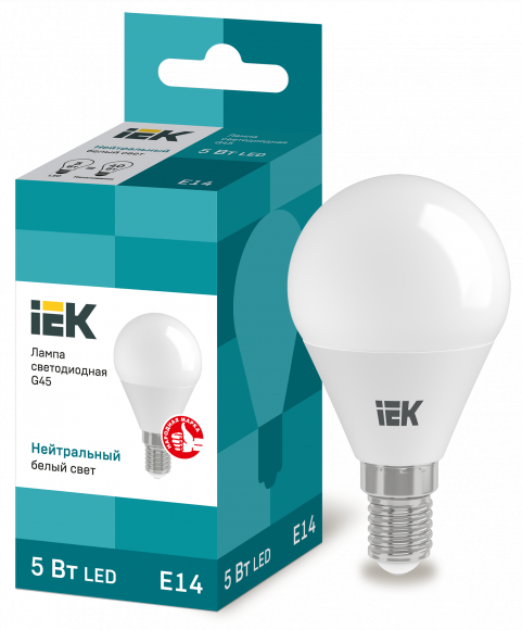 IEK Лампа светодиодная G45 шар 5Вт 230В 4000К E14 IEK, LLE-G45-5-230-40-E14