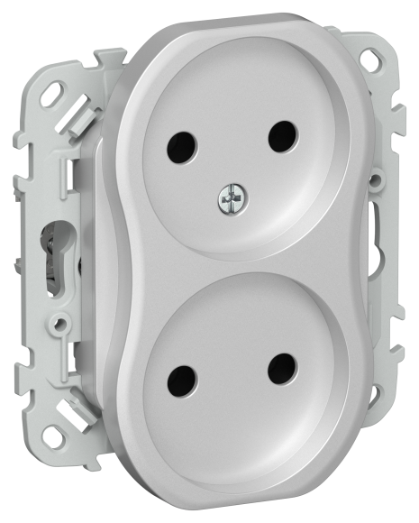 IEK FLITE Розетка 2-местная без заземления без защитных шторок безвинтовое крепление 10А РС02-1-ФлА алюминий IEK, FI-R20-10-1-K47