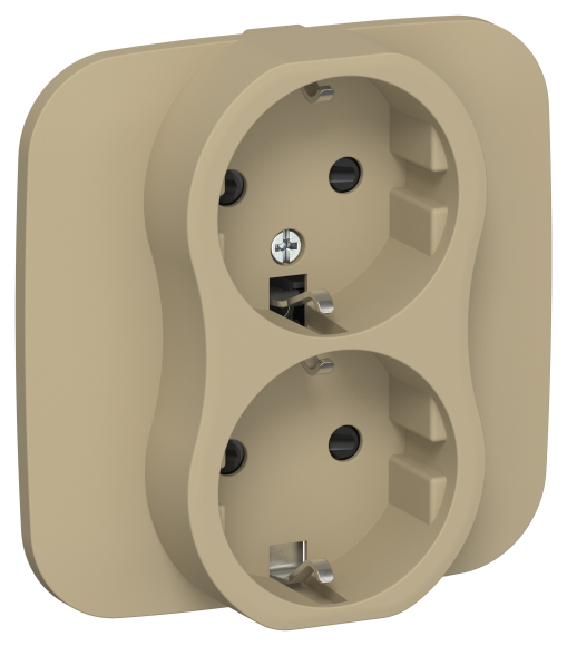 IEK FLITE Розетка 2-местная с заземлением с защитными шторками безвинтовое крепление 16А РСш12-1-А-ФлХ хаки IEK, FI-R24A-16-1-K59