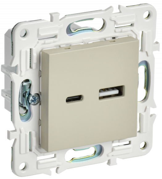 IEK SKANDY Розетка USB A+C 18Вт SK-R13B бежевый IEK, SK-U22-018-K10