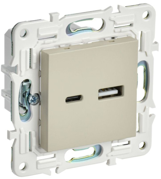 IEK SKANDY Розетка USB A+C 18Вт SK-R13B бежевый , SK-U22-018-K10