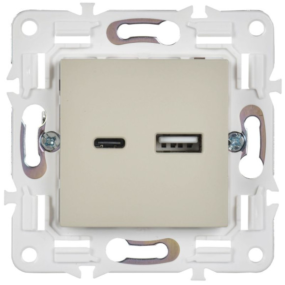 IEK SKANDY Розетка USB A+C 18Вт SK-R13B бежевый , SK-U22-018-K10