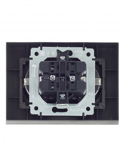 IEK BRITE Розетка 2-местная с заземлением с защитными шторками 16А в сборе РСш12-3-БрС сталь , BR-R24-16-K46-F
