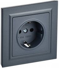 BRITE Розетка 1-местная с заземлением с защитными шторками 16А в сборе РСР14-1-0-БрМ маренго , BR-R14-16-K35-F