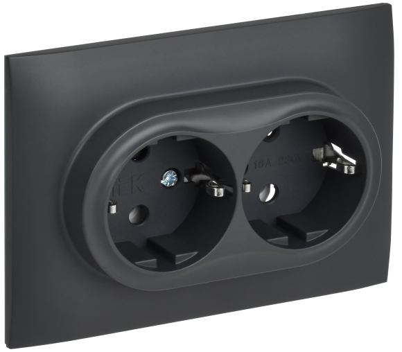 IEK SKANDY Розетка 2-местная с заземлением без защитных шторок 16А в сборе SK-R08T титан , SK-R21-16-K48-F