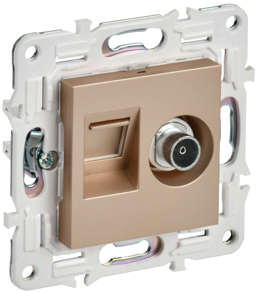 IEK SKANDY Розетка двойная TV+RJ45 кат.5E SK-A14Sa песочный , SK-AK20-1-K98