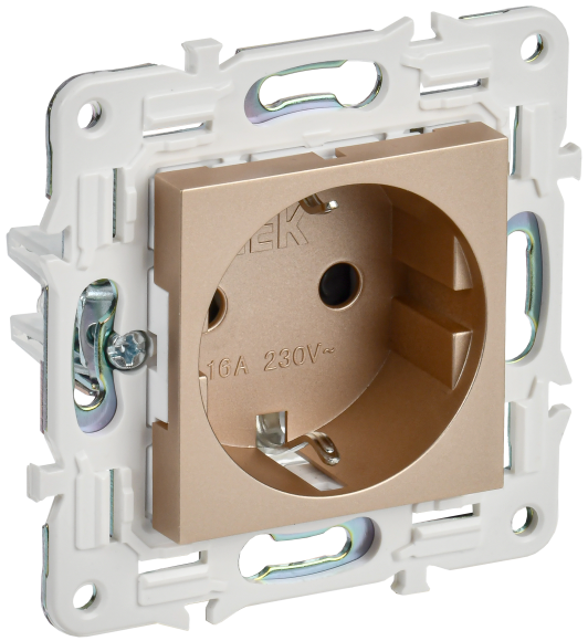 IEK SKANDY Розетка с заземлением с защитными шторками 16А безвинтовое крепление SK-R06Sa песочный , SK-R14-16-1-K98