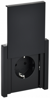 FORTE&PIANO Розетка 1-местная с заземлением с защитными шторками и крышкой безвинтовое крепление 16А IP44 FP119 черный , FP-R16-16-1-44-K02