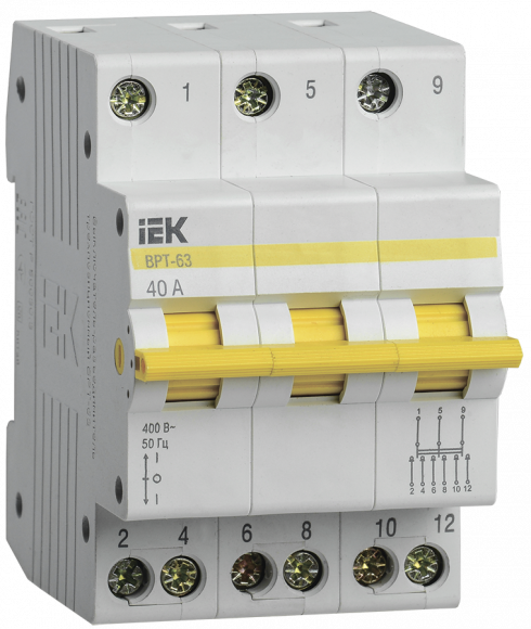 IEK Выключатель-разъединитель трехпозиционный ВРТ-63 3P 40А IEK, MPR10-3-040