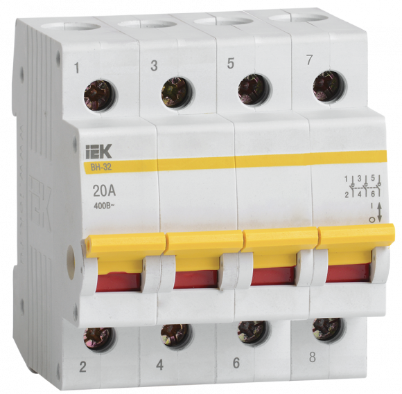 IEK KARAT Выключатель нагрузки (мини-рубильник) ВН-32 4P 20А IEK, MNV10-4-020