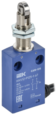 Выключатель концевой C6N-125 вертикальный толкатель с нажимным роликом резьбовое крепление IP67 IEK, KKV12-P125-1-67