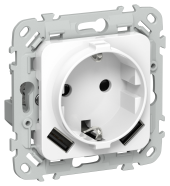 FLITE Розетка 1-местная с заземлением с защитными шторками 16А с USB A+A 3,1А безвинтовое крепление РСЮша11-1-ФлБ белый IEK, FI-R14-16-1-U21-D31-K01