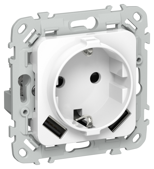 IEK FLITE Розетка 1-местная с заземлением с защитными шторками 16А с USB A+A 3,1А безвинтовое крепление РСЮша11-1-ФлБ белый IEK, FI-R14-16-1-U21-D31-K01