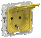 FLITE Розетка с заземлением с защитными шторками и крышкой 16А IP44 РСшкр11-0-44-ФлЖК желтый карри IEK, FI-R16-16-44-K44