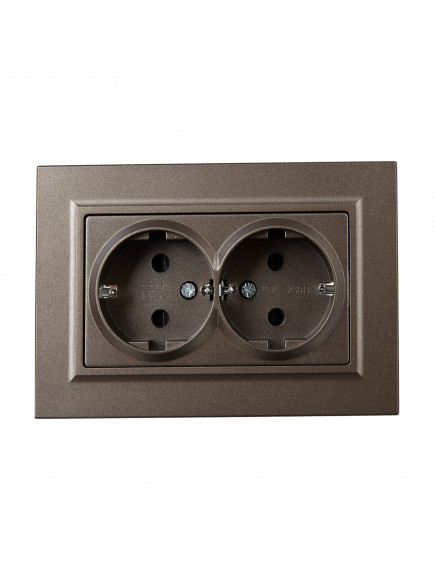 IEK BRITE Розетка 2-местная с заземлением с защитными шторками 16А в сборе РСш12-3-БрТБ темная бронза , BR-R24-16-K45-F