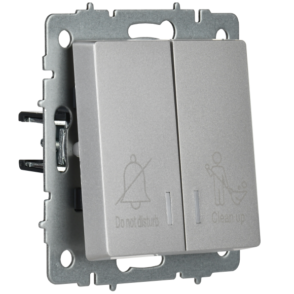 IEK BRITE Выключатель 2-клавишный с индикацией для отелей 10А ВС10-2-9-БрС сталь , BR-V20-2-10-K46