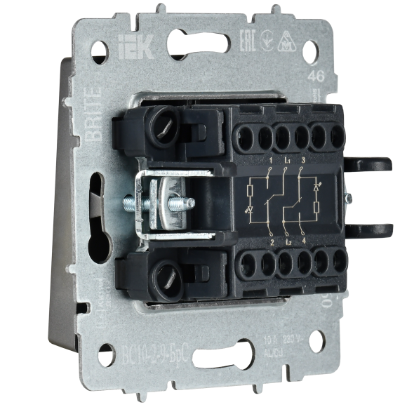 IEK BRITE Выключатель 2-клавишный с индикацией для отелей 10А ВС10-2-9-БрС сталь , BR-V20-2-10-K46