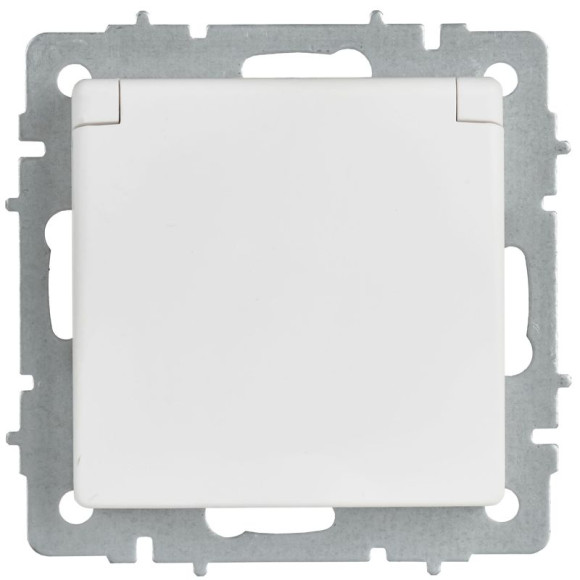 IEK BRITE Розетка 1-местная с заземлением с защитными шторками и крышкой 16А IP20 РСбш10-3-БрАБ арктический белый IEK, BR-R16-16-K91