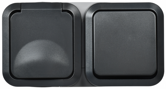 IEK TORS Блок розетка + выключатель горизонтальный 16А IP55 TS142 графит IEK, TS-G10-6-55-V-K53