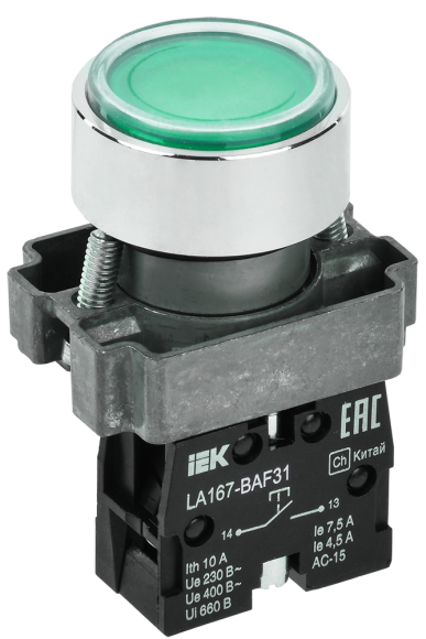 IEK Кнопка управления LA167-BAF31 d=22мм 1NO зеленая IEK, BBT20-BAF31-1-22-67-K06 IEK Кнопка управления LA167-BAF31 d=22мм 1NO зеленая IEK, BBT20-BAF31-1-22-67-K06