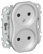 FLITE Розетка 2-местная без заземления с защитными шторками 10А РСш02-0-ФлА алюминий IEK, FI-R23-10-K47