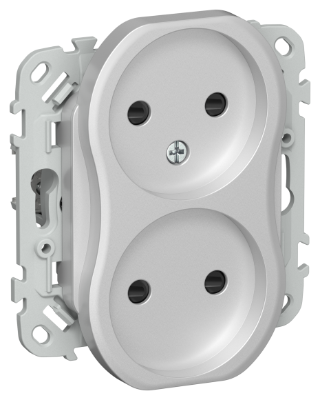 IEK FLITE Розетка 2-местная без заземления с защитными шторками 10А РСш02-0-ФлА алюминий IEK, FI-R23-10-K47