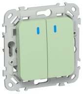FLITE Выключатель 2-клавишный с индикацией 10А ВС12-1-1-ФлФ фисташковый IEK, FI-V20-1-10-1-K93