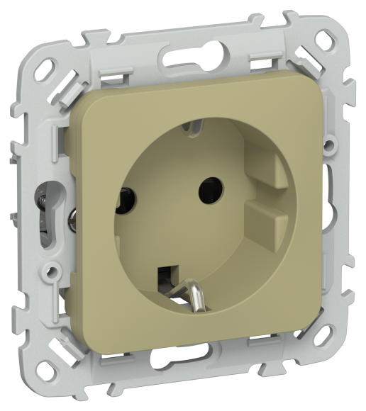 IEK FLITE Розетка с заземлением с защитными шторками безвинтовое крепление 16А РСш11-1-ФлО оливковый IEK, FI-R14-16-1-K26