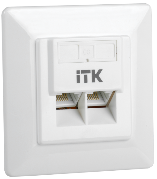 IEK ITK Внутренняя инф. розетка RJ45 кат. 6 UTP 2 порта, CS2-1C06U-2-1