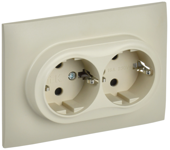 IEK SKANDY Розетка 2-местная с заземлением с защитными шторками 16А в сборе SK-R07B бежевый , SK-R24-16-K10-F