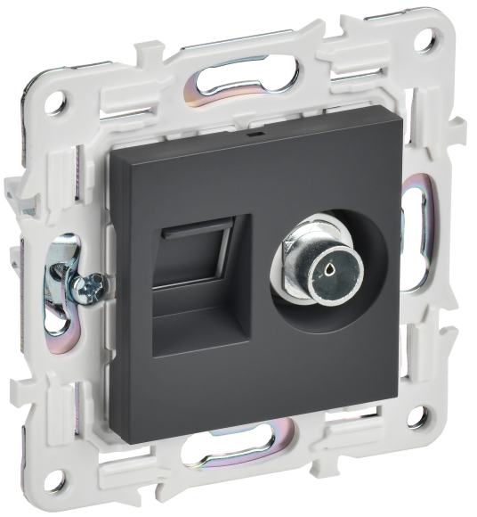 IEK SKANDY Розетка двойная TV+RJ45 кат.5E SK-A14T титан , SK-AK20-1-K48