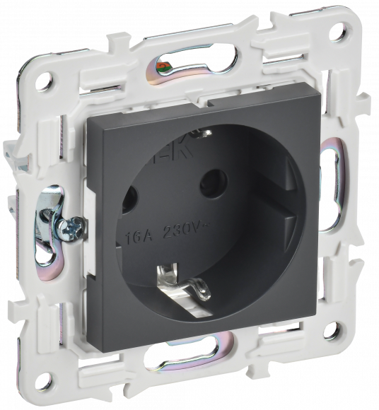 IEK SKANDY Розетка с заземлением с защитными шторками 16А безвинтовое крепление SK-R06T титан , SK-R14-16-1-K48