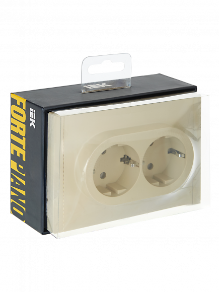 IEK FORTE&PIANO Розетка 2-местная с заземлением без защитных шторок безвинтовое крепление 16А FP424 ваниль , FP-R21-16-1-K10