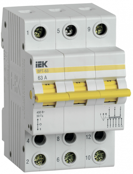 IEK Выключатель-разъединитель трехпозиционный ВРТ-63 3P 63А IEK, MPR10-3-063