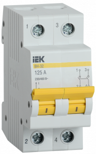 KARAT Выключатель нагрузки (мини-рубильник) ВН-32 2P 125А IEK, MNV10-2-125