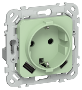 FLITE Розетка 1-местная с заземлением с защитными шторками 16А с USB A+C 20Вт безвинтовое крепление РСЮшс11-1-ФлФ фисташковый IEK, FI-R14-16-1-U22-020-K93