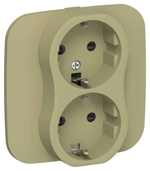 IEK FLITE Розетка 2-местная с заземлением с защитными шторками безвинтовое крепление 16А РСш12-1-А-ФлО оливковый IEK, FI-R24A-16-1-K26