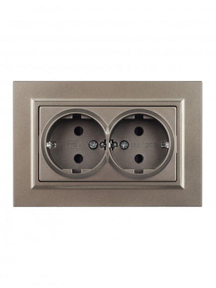 IEK BRITE Розетка 2-местная с заземлением с защитными шторками 16А в сборе РСш12-3-БрШ шампань , BR-R24-16-K37-F