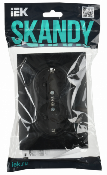 IEK SKANDY Розетка 2-местная с заземлением с защитными шторками 16А в сборе SK-R07Bl черный , SK-R24-16-K02-F