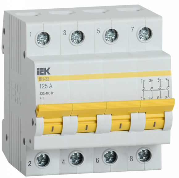 IEK KARAT Выключатель нагрузки (мини-рубильник) ВН-32 4P 125А IEK, MNV10-4-125
