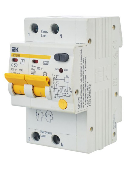 IEK KARAT Дифференциальный автомат АД12MS 2P 50А 100мА тип A IEK, MAD123-2-050-C-100