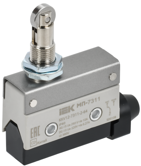 IEK Микропереключатель концевой МП-7311 горизонтальный толкатель с нажимным роликом резьбовое крепление IP40 IEK, KKV12-7311-2-64