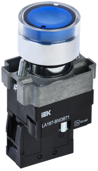 IEK Кнопка управления LA167-BW3671 d=22мм RC 1NO с подсветкой синяя IEK, BBT20-BW3671-1-12-67-K07